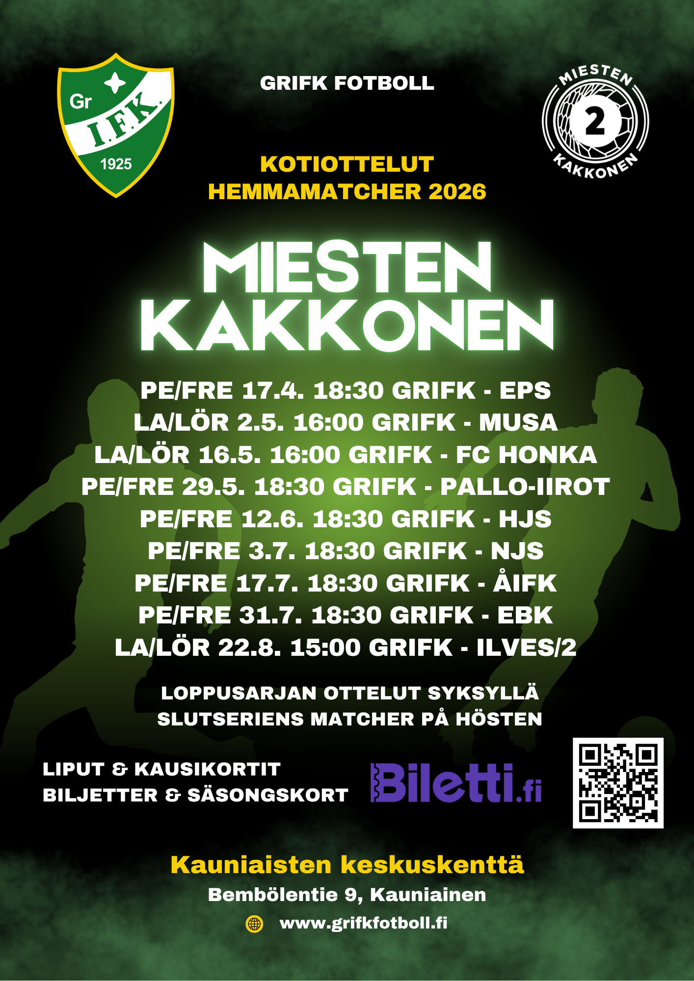 Miesten edustus Otteluohjelma 2026