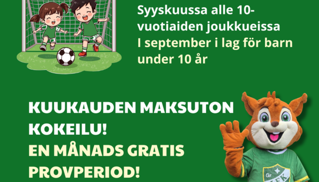 ⚽ Tule mukaan jalkapalloon – maksuton syyskuu uusille pelaajille! 💚
